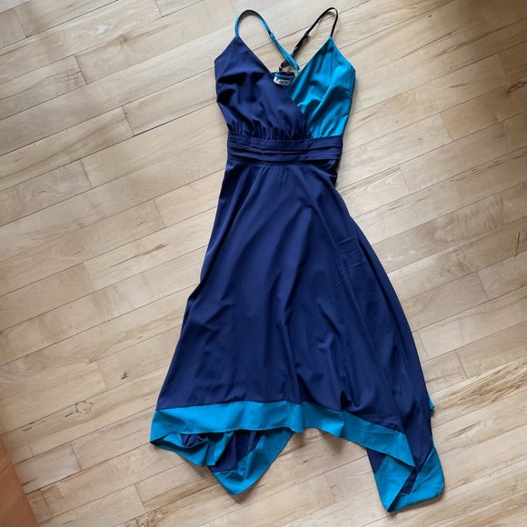 Navy and Teal Scarf Dress - Picture 2 of 7